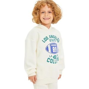 Koton Boys's Hoodie Varsity Printed Long Sleeve Brushed Interior Sweatshirt, ecru(010), 4-5 jaar