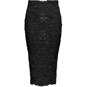 ONLY - A-lijnrok - Zwart - Katoen - Ritssluiting - Lang