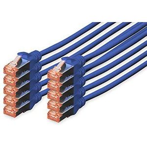 DIGITUS LAN kabel Cat 6 - 0.25m - 10 stuks - RJ45 netwerkkabel - S/FTP afgeschermd - Compatibel met Cat 6A & Cat 7 - Blauw