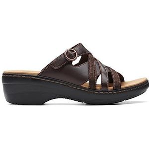 Clarks Merliah Holly Slide sandaal voor dames, donkerbruin leer, 6 breed, donkerbruin leer, 6 breed