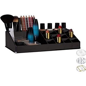 Relaxdays cosmetica organizer acryl, make up organizer, 16 vakken, voor lippenstift, mascara, etc., in het zwart