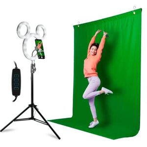 Disney Mickey Mouse Fotostudio Creator - selfie ringlicht met statiefstandaard - groen scherm kit incl. groen scherm fotoachtergrond en Bluetooth-afstandsbediening ultieme Tiktok/YouTube starterset