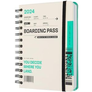 Kokonote Agenda 2024 Boarding Pass - Jaaragenda 2024 - Dagagenda 12 Maanden 2024 - Agenda 2024 klein - 2 Dagen Per Pagina