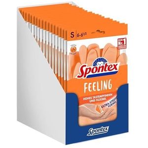 Spontex Feeling Huishoudhandschoenen, 18 paar, voor alle fijngevoelige poets- en onderhoudswerkzaamheden in het huishouden, hoge tastgevoeligheid, maat S, 18 x 1 paar