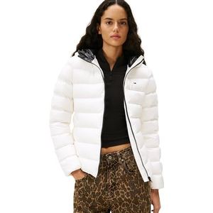 TOMMY JEANS Dames TJW SLIM HOOD PRNT DOWN JCKT EXT DW0DW21617, Wit, XXL, Wit (Ecru), XXL