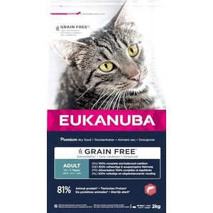EUKANUBA Graanvrij* premium kattenvoer met zalm - droogvoer voor volwassen katten van 1 jaar, 2 kg