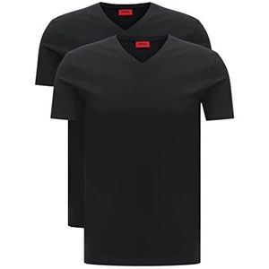 HUGO Heren V T-shirts van elastisch katoenen jersey met V-hals, zwart (black 001), L