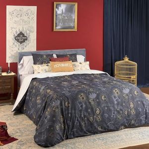 Belum Harry Potter dekbedovertrek, model Harry Potter goud, dekbedovertrek met knopen, 100% katoen, dekbedovertrek (90 cm bed (155 x 220 cm)