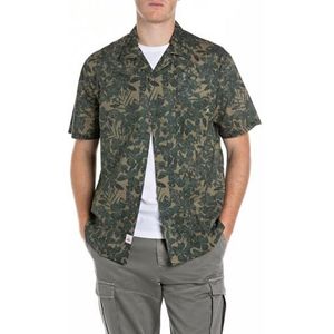 Replay Herenoverhemd met korte mouwen van katoen, 010 Militaire Bloemen, M