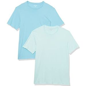 Amazon Essentials Heren Slim-Fit T-shirt met korte mouwen en ronde hals, pak van 2, Aqua Blauw/Lichtblauw, Large