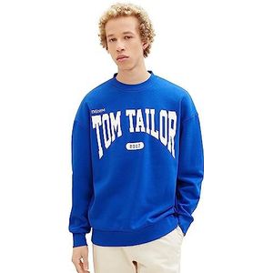 TOM TAILOR Denim Heren relaxed fit sweatshirt met logo-print, 14531-glanzend koningsblauw, S, 14531-glanzend koningsblauw, S