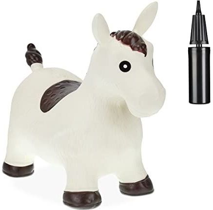 Relaxdays Skippy Dier Paard - Springdier - Wit - Opblaasbaar - Skippybeest Peuters - Groot