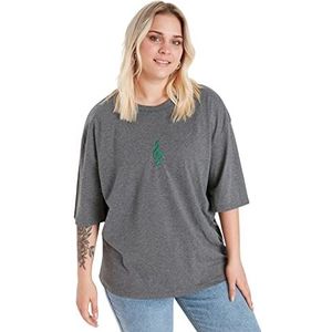 Trendyol Vrouwen Plus Size Regular Standaard Crew Neck Knit Plus Size T-Shirt, Antraciet, XXL grote maten