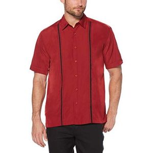Cubavera Contrast Insert Stitching Short Sleeve Woven Shirt Hemd