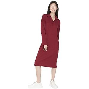 TRENDYOL Dames Woman Mini Bodycon ronde hals gebreide jurk, bordeaux, L