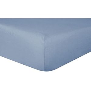 Sleepdown 100% puur katoen diep hoeslaken warm, gezellig ademend superzacht beddengoed 32 cm extra diepe zakken - denim blauw - eenpersoons