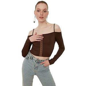 Trendyol Dames Brown Clothed Crop Gebreide Blouse, XL