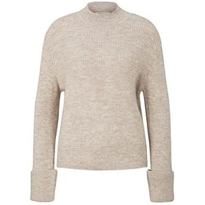 TOM TAILOR Denim Dames Pullover met omgeslagen mouwen 1033056, 30224 - Cloud Grey Melange, XL