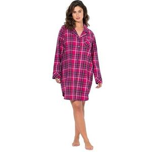 Ulla Popken Dames, flanel, geruit, reverskraag, nachthemd met lange mouwen, fuchsia, 46/48, fuchsia, 46/48