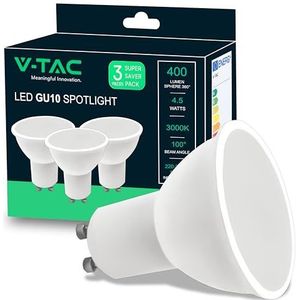 V-TAC 3 x led-lampen GU10-4,5 W 400 (komt overeen met 35 W) – 400 lumen – led-spot GU10 voor maximale efficiëntie en energiebesparing – warm wit 3000 K