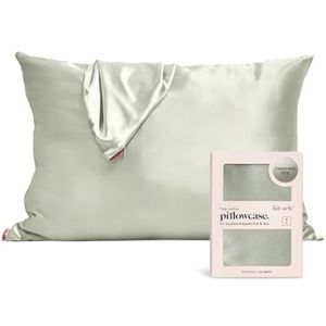 Kitsch 100% satijnen kussensloop met rits, zachter dan zijden kussensloop voor haar en huid, verkoelende kussensloop, satijnen kussensloop (standaard/queensize (1 stuk), salie)
