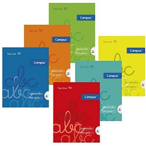 Campus - Notitieboeken A5+ gids 4 x 4 mm, basisdeksel, 48 vellen, 6 blokken, perfect voor school, schrijven en thuis, verschillende kleuren (6 stuks)