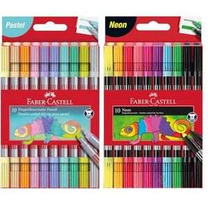 Faber-Castell 205098 - Viltstiftenset pastel en neon, 20 dubbelvezelige stiften voor kinderen en volwassenen