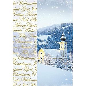 Perleberg Klassieke kerstkaart met envelop - hoogwaardige kerstkaart met design kerk in de sneeuw - kaart Kerstmis voor mooie kerstgroeten - wenskaart