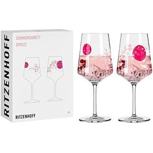 Ritzenhoff 3461007 Aperitief glas Sprizz set van 2 500 ml – Serie Sommersonett nr. 13 + 14 met Aziatische motief Pink – Made in Germany