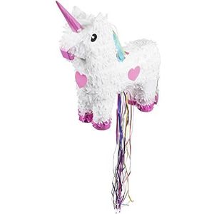 Boland 30932 - Pinata eenhoorn, grootte 47 x 39 cm, wit-roze, karton, klap-pinata, verjaardag, themafeest, feest, kinderverjaardag, decoratie, snoep, geschenken