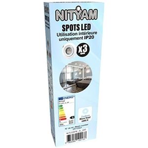 NITYAM Set van 3 LED inbouwspots 5W - Kleur koud wit (6000K) - Flux 400 Lumen - Ultraplatte spots voor woonkamer, slaapkamer, keuken, etc.