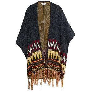 EYOTA Gebreide poncho voor dames, marineblauw, grijs, meerkleurig, M/L