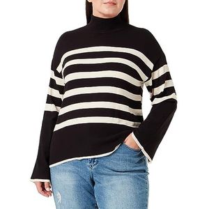 VERO MODA CURVE VMCHAPPINESS LS HIGHNK Pullove GA BO CU, zwart/strepen: berk, L Grote maten