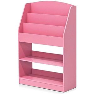 Furinno Magazine/boekenkast met opbergvakken voor kinderen, hout, roze, 24 x 62,41 x 94 cm