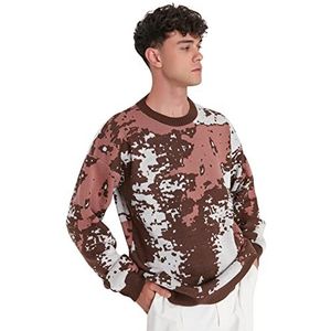 Trendyol Heren Crew Neck Camouflage Slim Sweater Sweater, Bruin, XL, BRON, XL