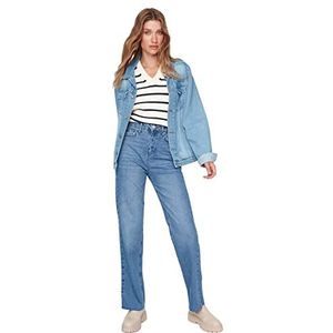 Trendyol Dames hoge taille rechte been 90's wijde pijpen jeans, Blauw, 62