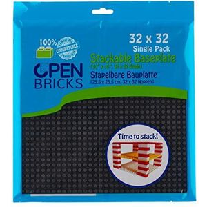 OPEN BRICKS Bouwplaat, 32 x 32 (25,5 x 25,5 cm), zwart/zwart, 1 stuk, compatibel met alle toonaangevende merken, aan beide zijden te monteren.