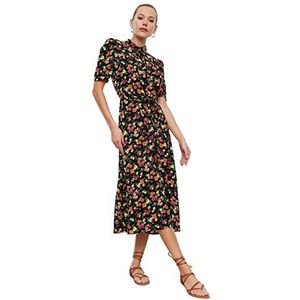 TRENDYOL Midi blousejurk voor dames, regular fit, geweven stof jurk, zwart, 42