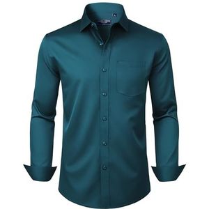 Alimens & Gentle Mens Dress Shirts Long Sleeve Wrinkle Free Stretch Business Casual Button Down Shirts Peacock Blue X-Large