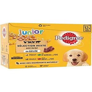 Pedigree Junior Selection Gemengde Vershoudzakjes van gelei - Junior hondenvoer - 4 verschillende smaken - 48 zakjes van 100 g
