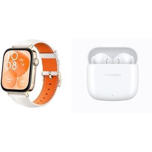 HUAWEI WATCH FIT 3, ultradun design met AMOLED-scherm van 1,82 inch, Wit(Leder) & HUAWEI FreeBuds SE 2, Batterijlevensduur van 40 uur, wit
