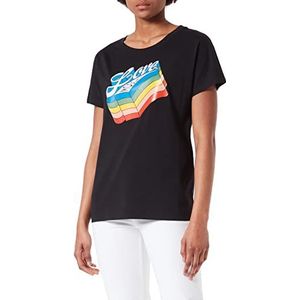 Love Moschino Katoenen T-shirt voor dames, met regenboogprint, zwart, 42 NL