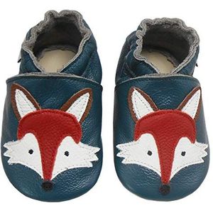 Bemesu Baby kruipschoenen leren pantoffels voor meisjes en jongens van zacht leer voor meisjes en jongens blauw vos (S, EU 18-19)