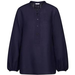 Seidensticker Tuniek voor dames, modieuze blouse, regular fit, opstaande kraag, lange mouwen, 100% linnen, Donkerblauw, 44