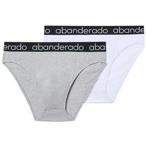 Abanderado Set van 2 herenslips van elastisch katoen, wit, grijs, Vigoré, 52
