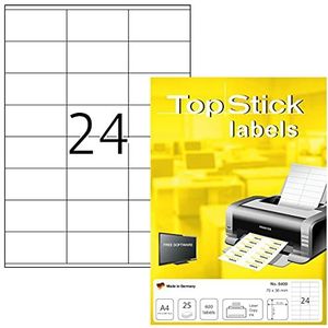 TopStick 8400 adresstickers A4, set van 32 (70 x 36 mm, 800 velle, papier, mat) zelfklevend, bedrukbaar, permanente klevende universele etiketten, 19.200 etiketten voor printer, wit