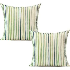 All Smiles Outdoor groene kussenslopen voor terrasbank, tuin, veranda, sunbrella-meubels, salie lijnen, strepen, kussenhoezen, decoratieve kussenslopen, 16 x 16 cm, set van 2 voor bank, bank