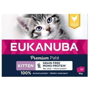 EUKANUBA Graanvrij* premium kattenvoer met kip - natvoer voor opgroeiende kittens van 1-12 maanden, 12 x 85 g