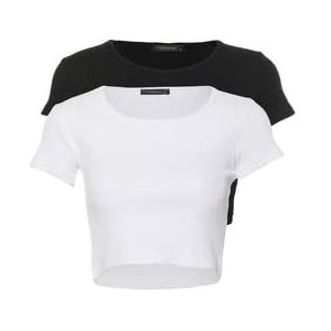 Trendyol Dames zwart-wit piping 2S-pakket gebreide blouse blouse, zwart en wit, groot