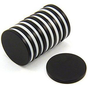 First4magnets F405BK-10 diameter dikker zwart epoxygecoate N42-neodymium magneet 2,6 kg aantrekkingskracht (1 stuks), 20 mm dia x 2 mm dik, 10 stuks